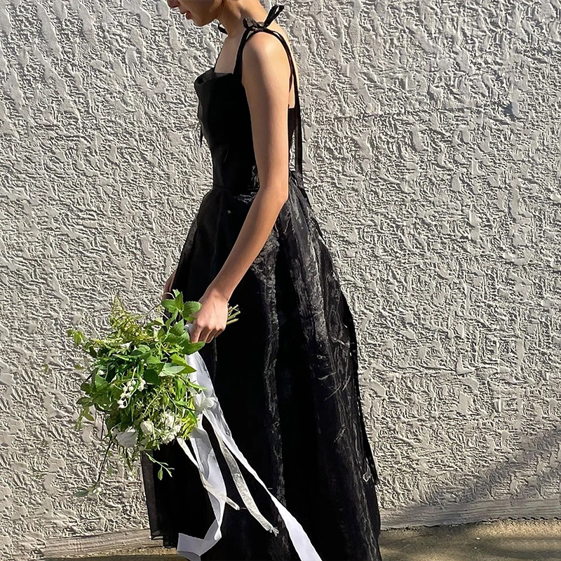 Square Neck White Black Korea Evening Dresses Satin Evening Gown Photo Shoot Corset Sleeveless Birthday Party Dress Maix 신상원피스