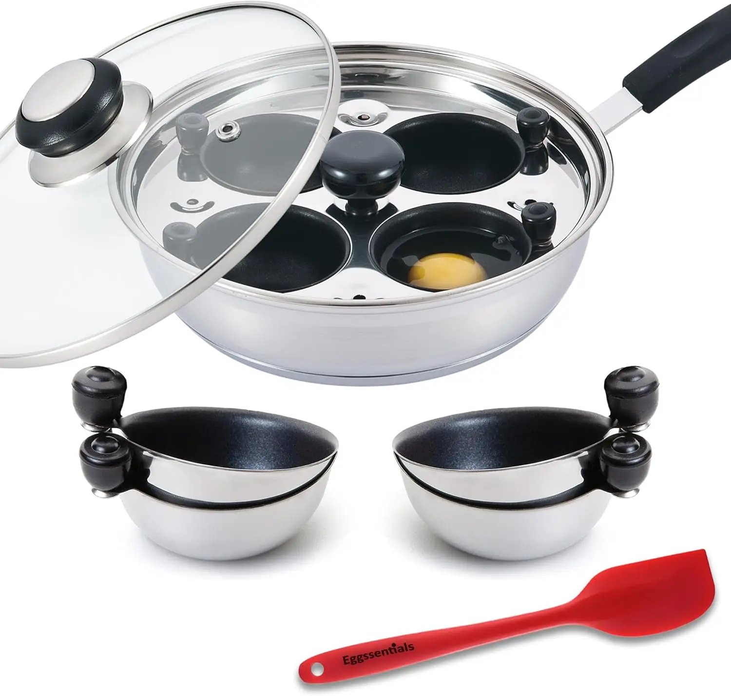 

Egg Poacher Pan Nonstick Poached Egg Maker, Stainless Steel Egg Poaching Pan, Poached Eggs Cooker Food Grade Safe PFOA Free with