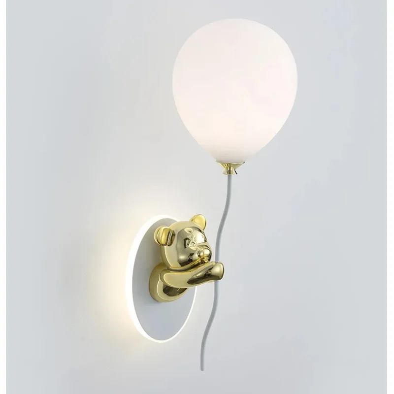 Children's Room Bear Balloon LED Wall Light Nordic Creative Cartoon Atmosphere Lamp Bedroom Living Room Decorative Wall Light