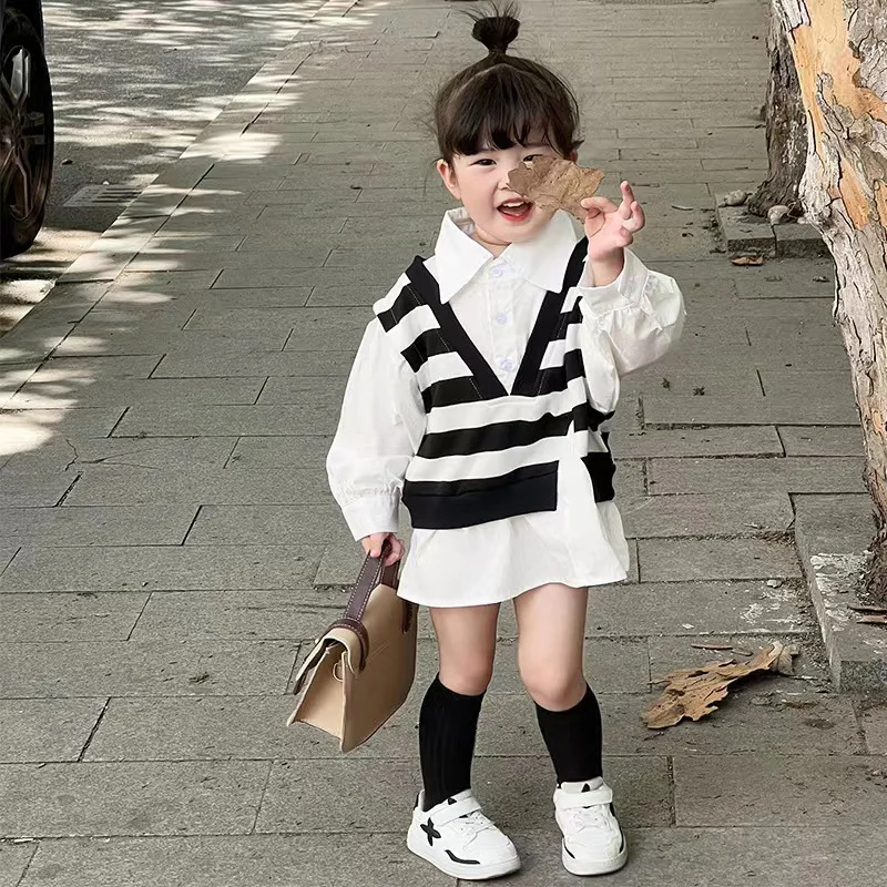 Autumn Parent-child Clothing Korean Style Fashion Fake Two Piece Long Sleeve Shirt Casual Versatile Knitted Top Mom Daughter