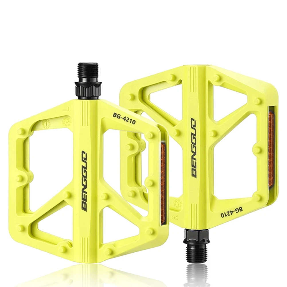 AliExpress NONE 1/2Pairs Bike Pedals with Reflector Double DU Bearing Ultralight Mountain Road Bike Flat Pedals Nylon Bicycle Pedals