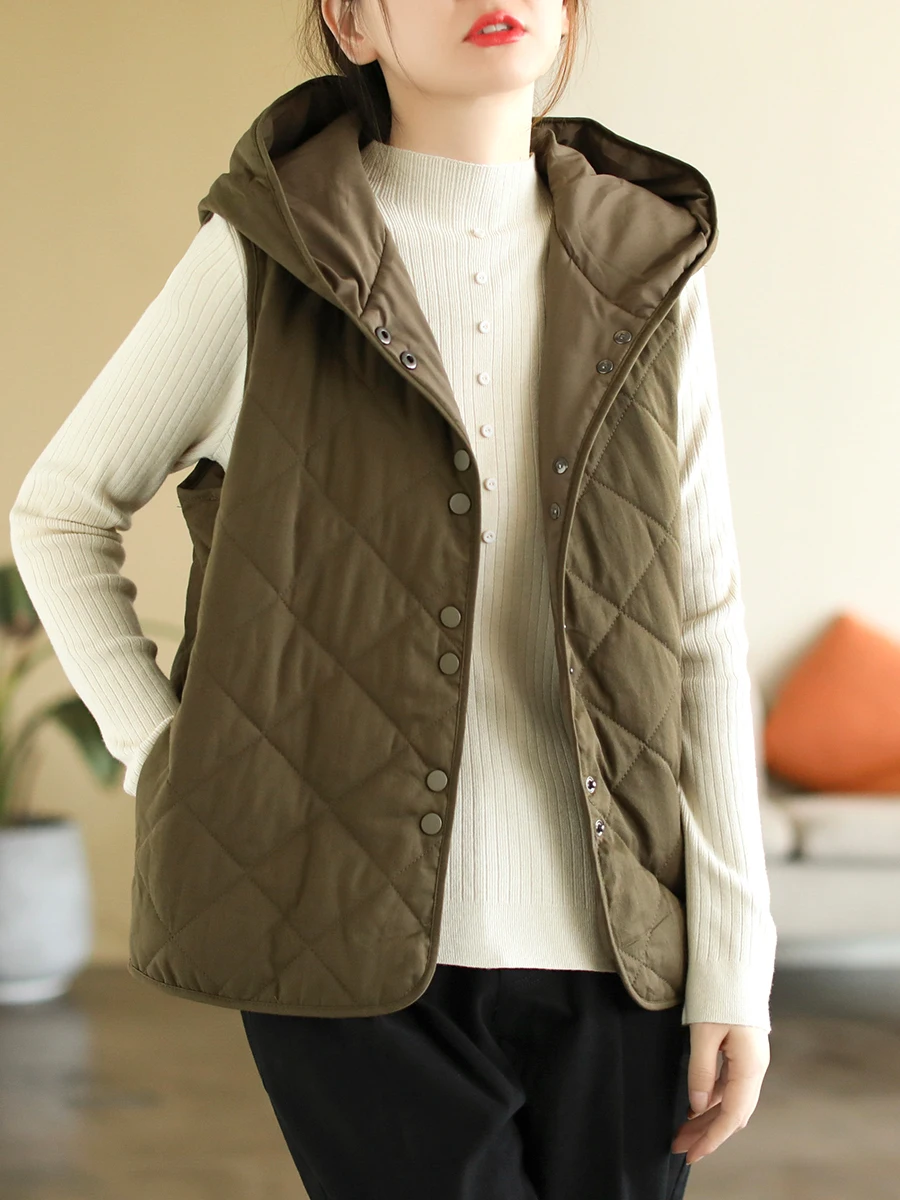 

Fall Winter Diamond Pattern Color Large Size Warm Lightweight Hooded Jaet Casual Commute Sle Loose Fit High Waist