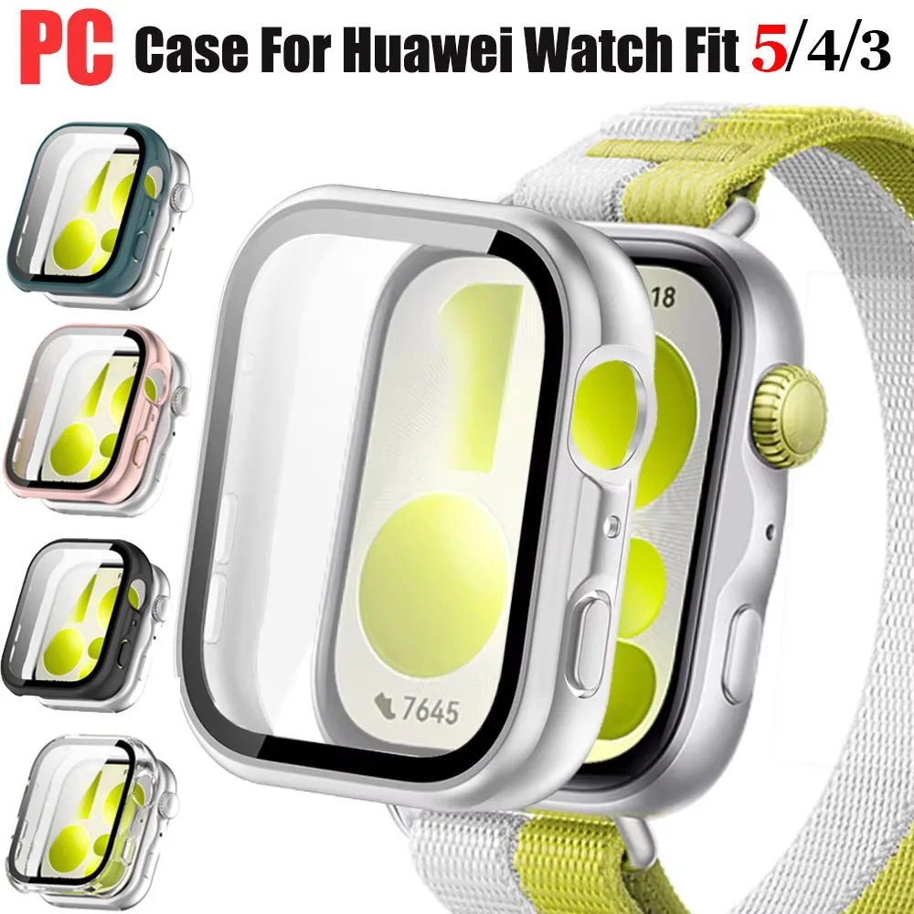 HD Glass+Case For Huawei Watch Fit 5/4/3 Tempered Screen Cover Protector Hard PC Bumper for Huawei Fit 5/4 Pro Cover Accessories