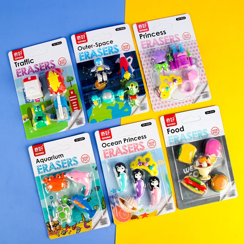 Creative Cartoon Children's Eraser Set Cute Removable Eraser School Opening Student Stationery Gifts Astronaut Mermaid Eraser