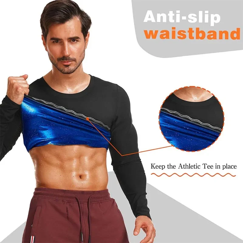 Camicia da sauna per uomo Tuta da sudore Compressione Lunga perdita di peso Camicie modellanti per il corpo per allenamento Termo Bruciagrassi Top Abbigliamento sportivo ﻿