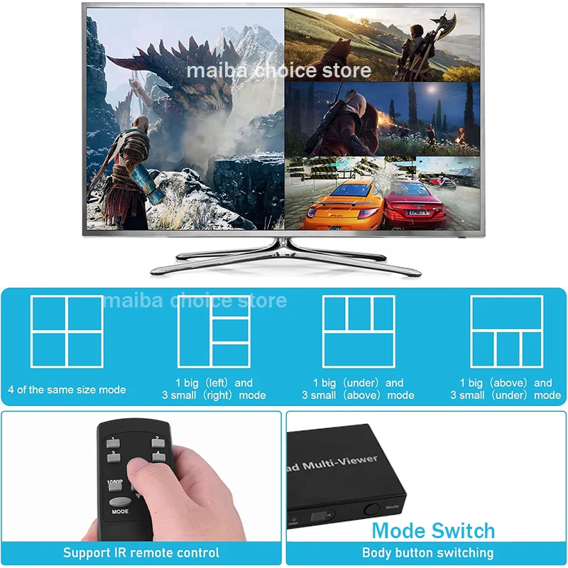 4K HDMI رباعية الشاشة Multiviewer 4x1 1080P 4 في 1 خارج HDMI متعدد المشاهد محول سلس 9 أوضاع العرض لأجهزة الكمبيوتر المحمول كاميرا تلفزيون الكمبيوتر