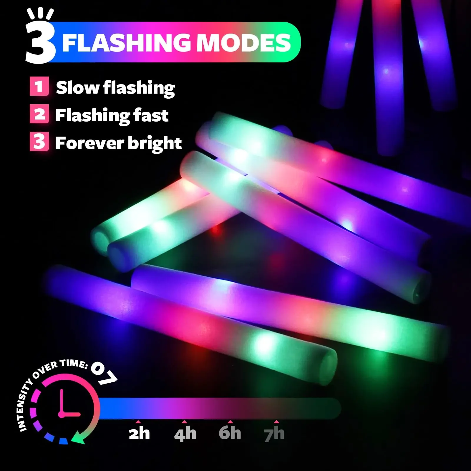 400-30PCS LED Foam Glow Sticks with 3 Modes for Party Supplies Wedding Birthday Concert Halloween Christmas Glow Sticks