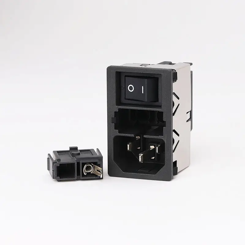 Original Swiss Schuko 3-in-1 IEC socket with metal shielding, rocker switch and fuse holder