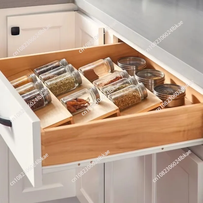 Stackable, Foldable Wood-based Spice Storage Box for Kitchen Drawers, Cabinet Storage, and Household Organizing