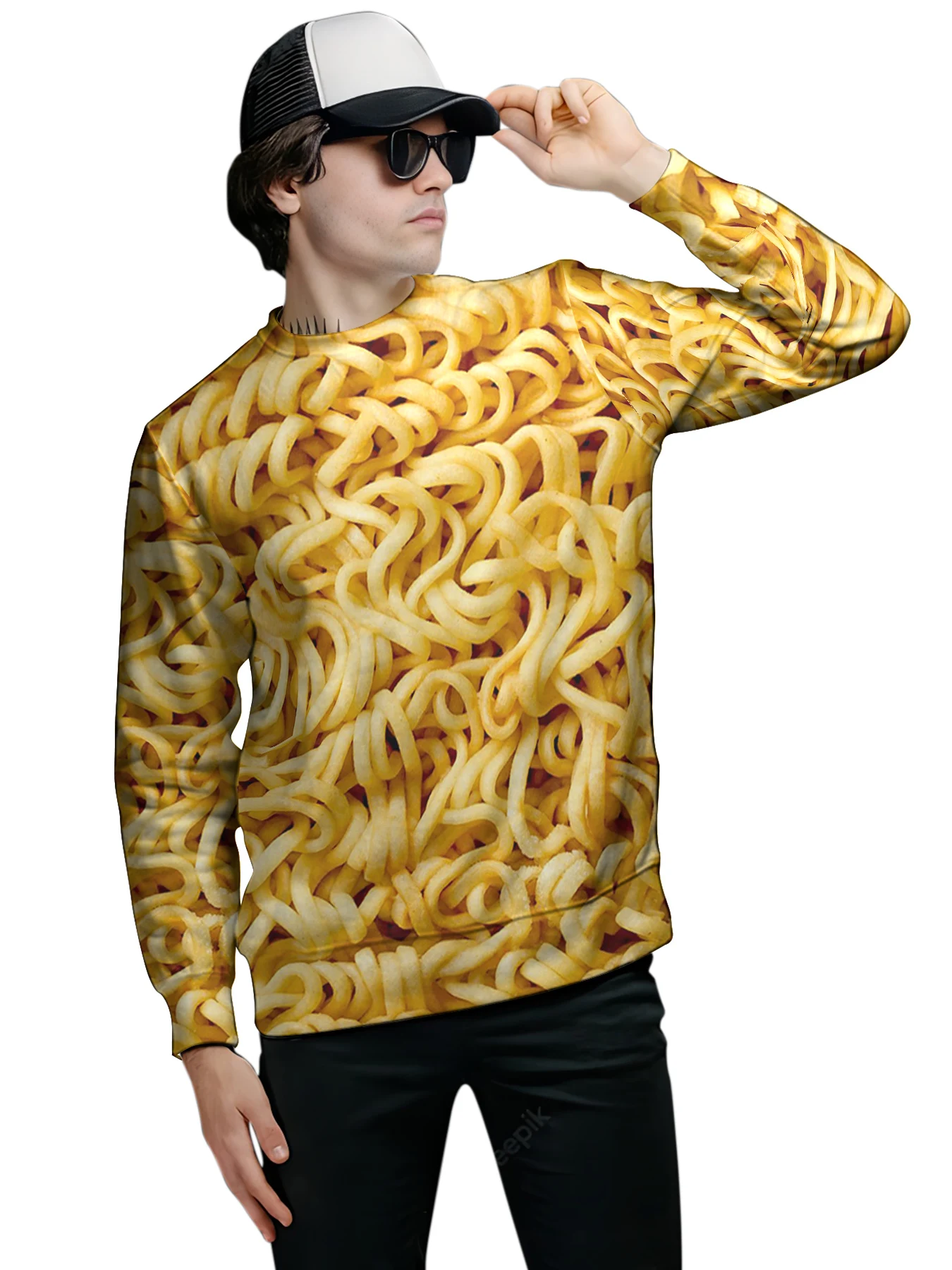 

Instant Noodles Pizza Sweatshirt Food Pattern Prints 3D Sweatshirt Men Women Long Sleeve Outerwear Crewneck Tops