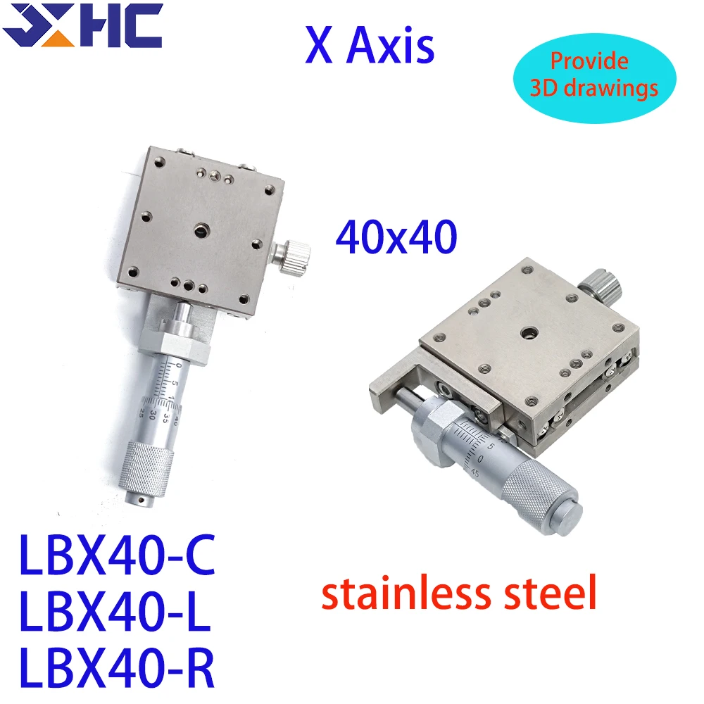 X Axis 40*40mm LBX40-C LBX40-R LBX40-L Stainless Steel Sliding Table Manual Displacement Platform Linear Stage High Precision 1
