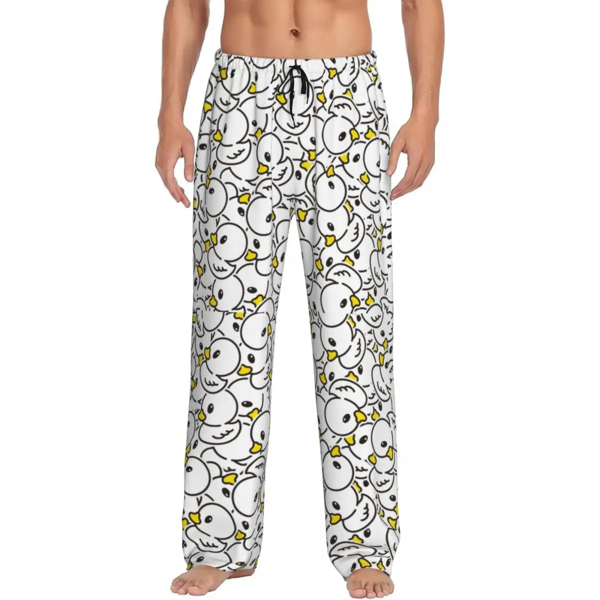 Custom Yellow Colorful Rubber Duck Pattern Pajama Pants for Men Sleepwear Lounge Sleep Bottoms Stretch with Pockets