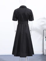 Elegant Belt Women Long Black Dress Full Sleeve Pleated Lapel Waist-Closed Female  A Line Dresses 2026 Spring Lady Robes New - Image 4