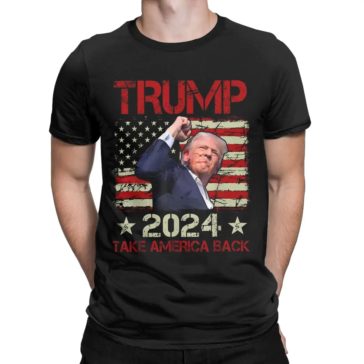 Funny Donald Trump Fist Pump Shot T-Shirts Men O Neck Cotton T Shirts 2024 Survives Rally Short Sleeve Tee Shirt Printing Clothe