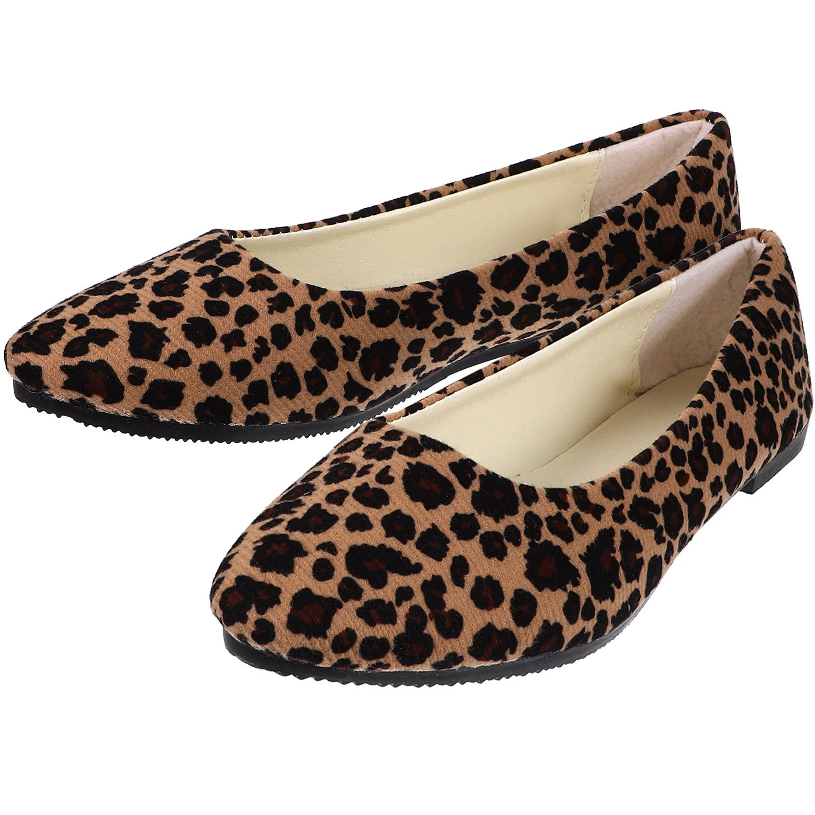 

1 Pair Flat Heel Pointed Toe Leopard Khaki Size 40 Comfortable Breathable For Women Ladies Work Wedding Party Wear Women Shoes