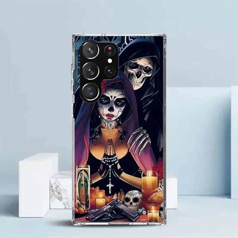 Catrina Beautiful Rose Girl Skull Phone Case For Samsung Galaxy S24 S25 Edge S26 Ultra S22 S23 Plus S21 + S20 FE Soft TPU Back C