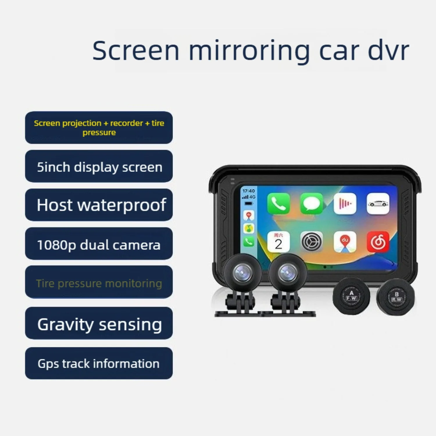 Portable 5-inch Motorcycle Black Box Recorder,Compatible with Apple CarPlay and Android Auto,Motorcycle Dash Cam with Navigation view 3