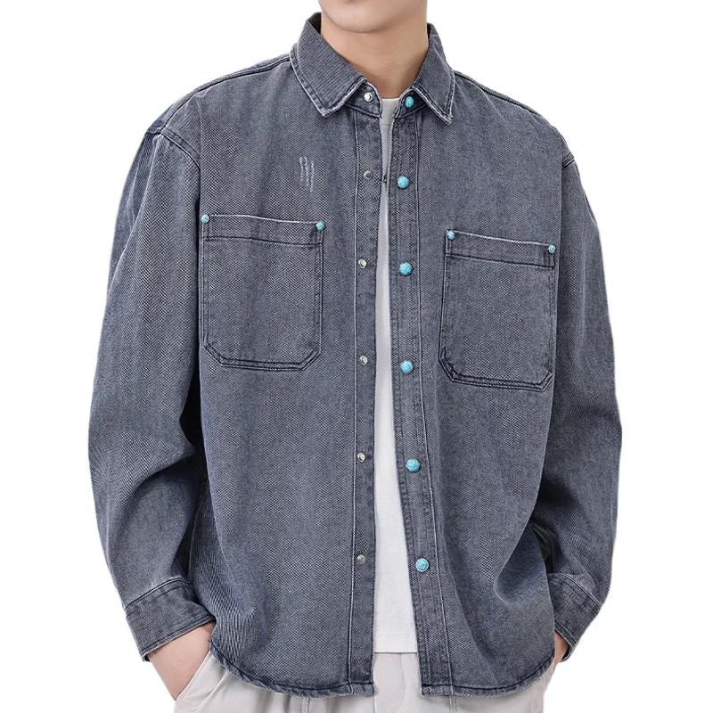 Men Vintage Washed Cotton Loose Casual Long Sleeve Cargo Shirt Cardigan Coat Cityboy Streetwear Shirts Blouses Jacket