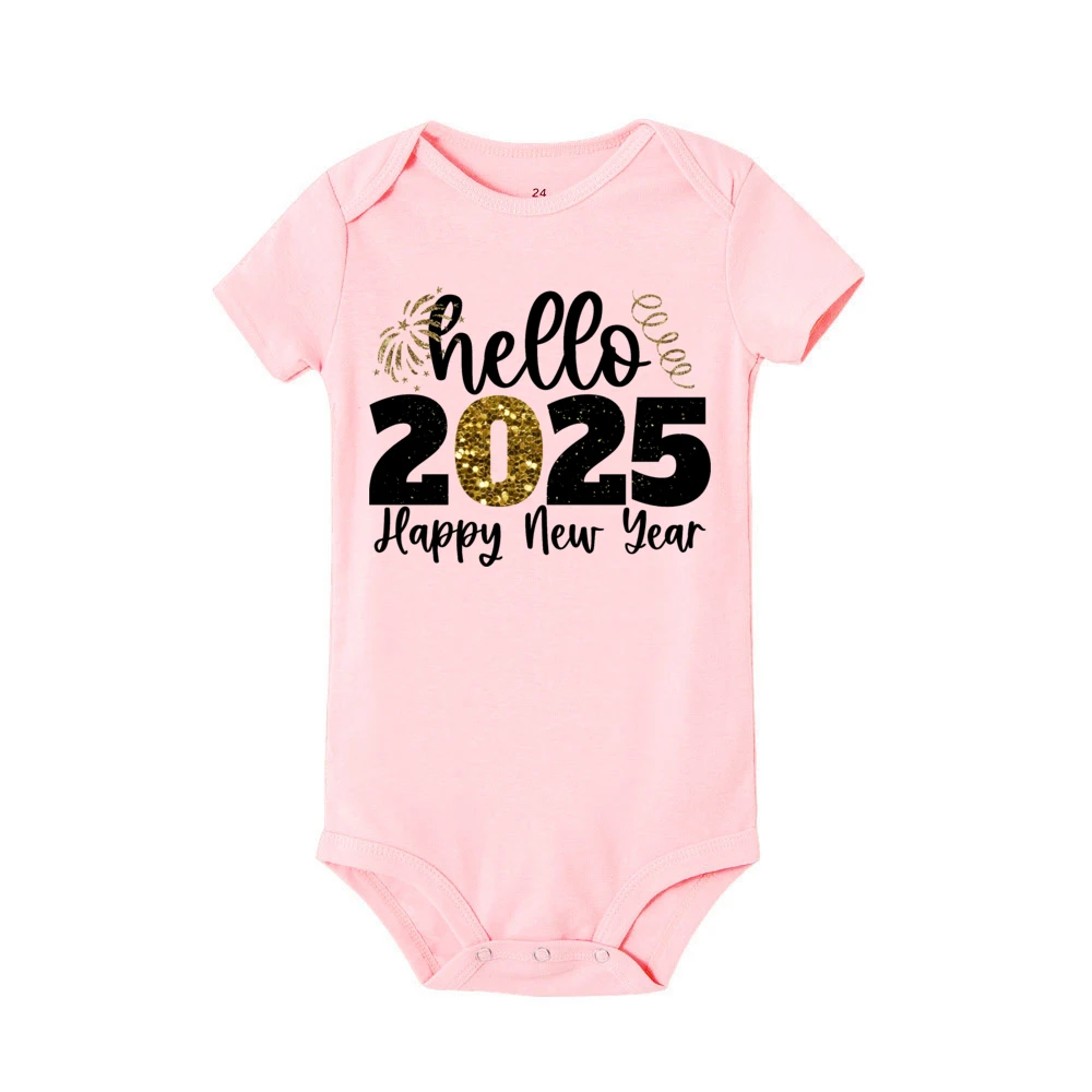Gelukkig Nieuwjaar 2025 Baby Bodysuit Inant Romper Jongens Meisjes Kleding Nieuwjaarsfeest Baby Cadeau Peuter Jumpsuit Met Korte Mouwen
