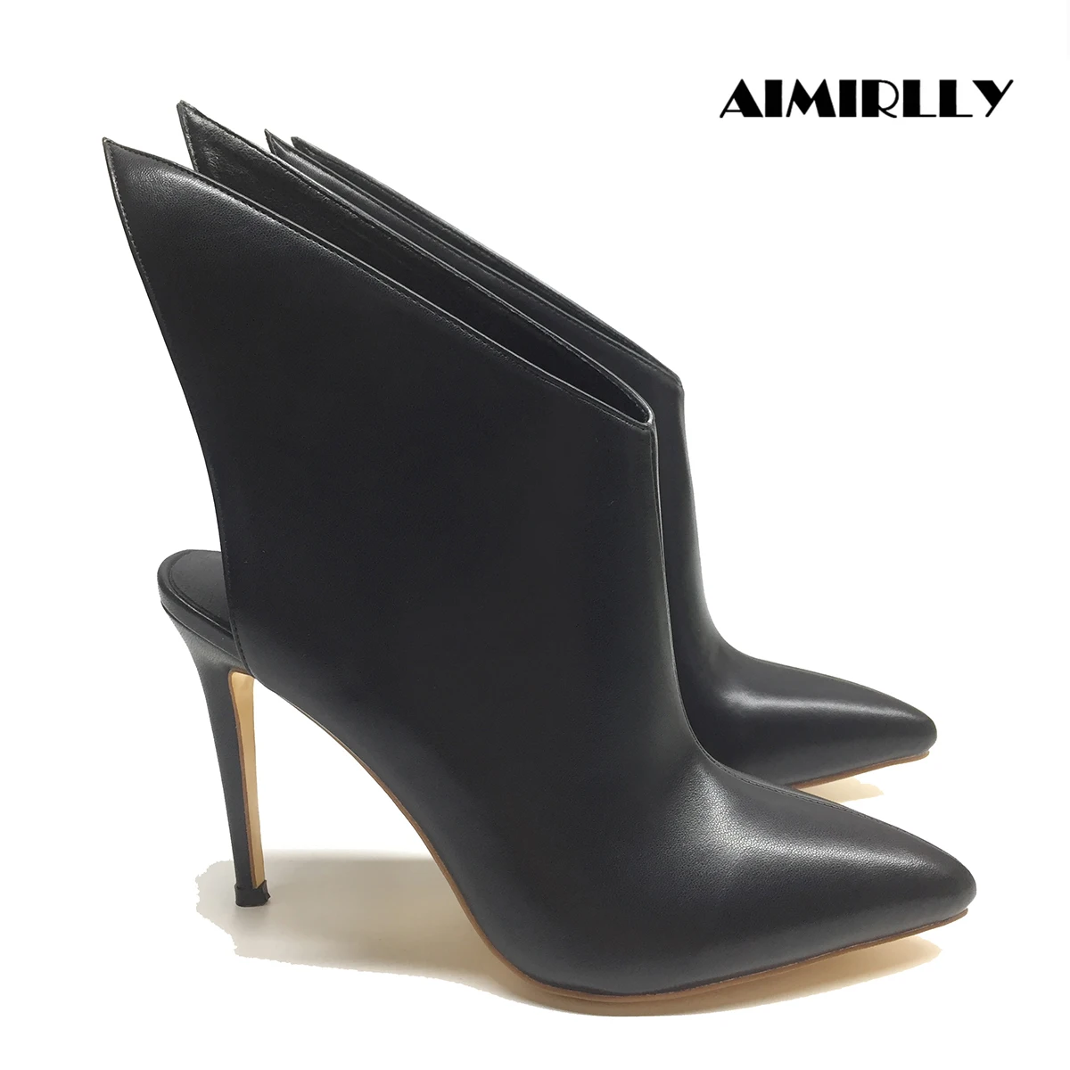 

Women's Pointed Toe High Heels Ankle Boots Slingback Slipper Boots Womans Luxury Black Spring Autumn botines Customized Shoes