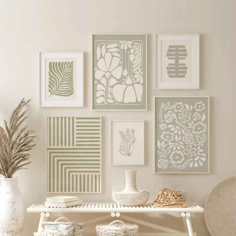Sage Light Green Print Poster Bohemian Botanical Canvas Painting Nordic Minimalist Gallery Wall Art Home Bedroom Decoration