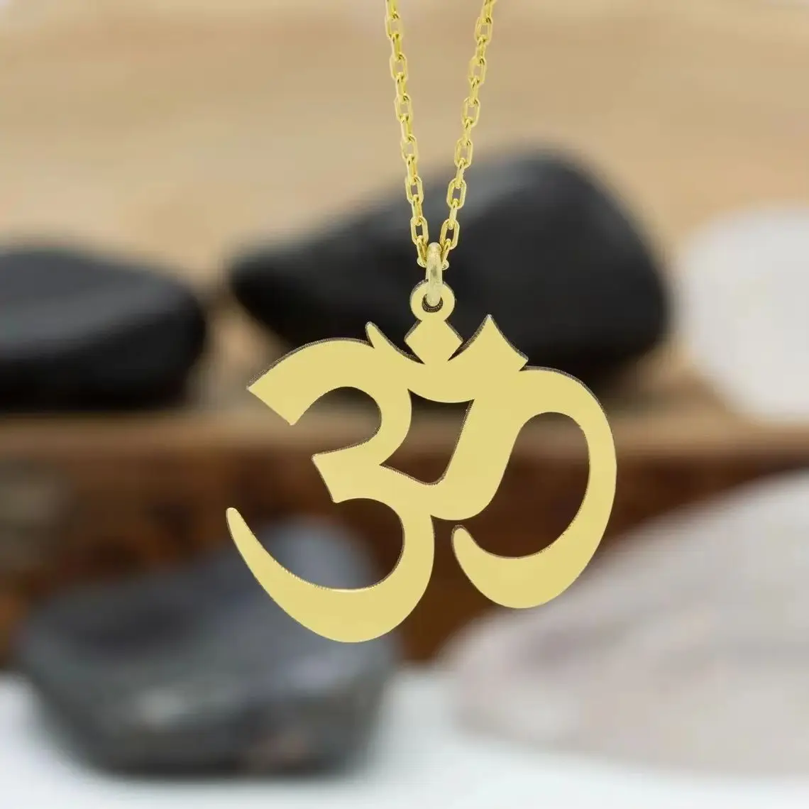 Edelstahl Yoga Om Halskette für Frauen Vergoldeter Aum Sanskrit Yoga Chakra Anhänger Schmuck Muttertag Geschenk