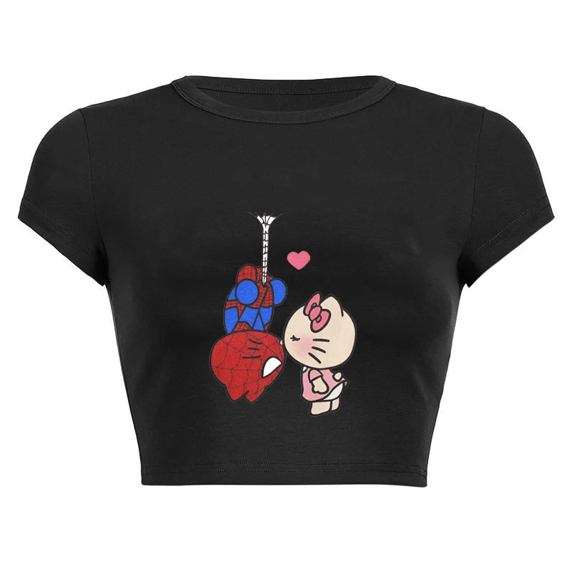 New Clothing Hello Kitty Crop Top Cute  Woman Clothes Women's T-Shirt Funny Leisure Women's Hot Sale Short Sleeve Tops Kawaii
