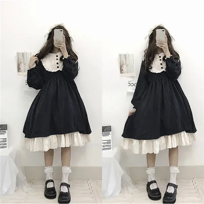 Gothic Retro Meisjes Lolita Kant Thee Feestjurk Anime Cosplay Vrouwen Prinses Lange Mouw Jurken Japans Op Kawaii Zoete Cos MN4