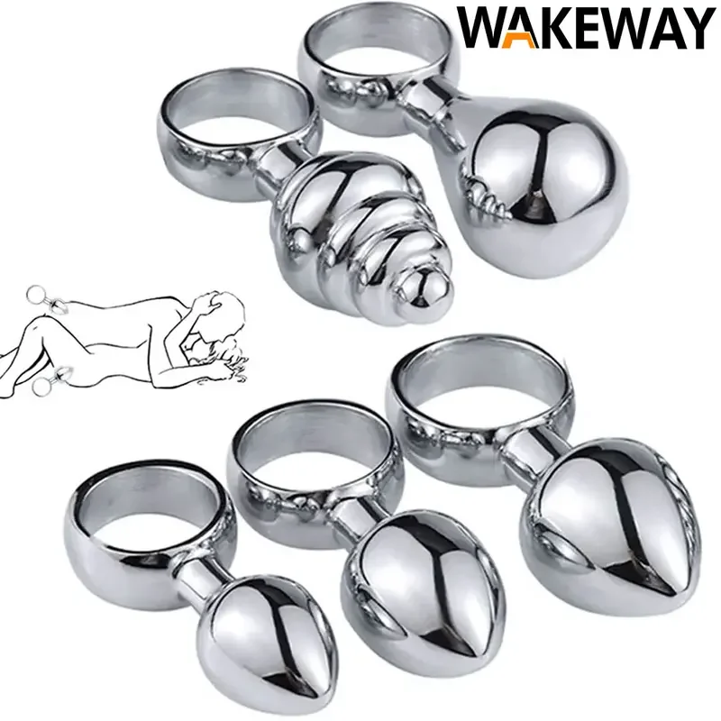 WAKEWAY Vagina Open G Spot Massager Pussy Anus Dilator Pull Ring Anal Toys for Woman Butt Plug Butplug Metal