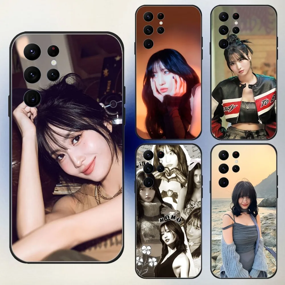 T-Twice Momo  Phone Case For Samsung S24,23,22,30,21,10,9,Ultra,Plus,Lite,FE,5G Black Soft Case