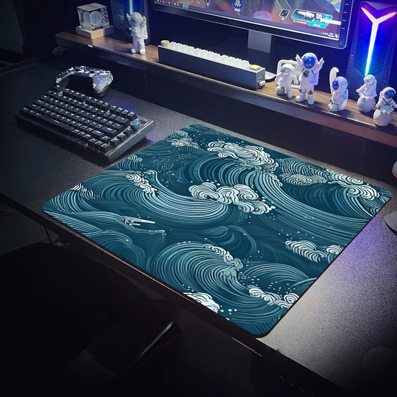 Waves-alfombrilla impermeable para ratón, alfombra para juegos, tapete para oficina, cojín de mesa, escritorio de escritura, estético, PC, 450x400mm