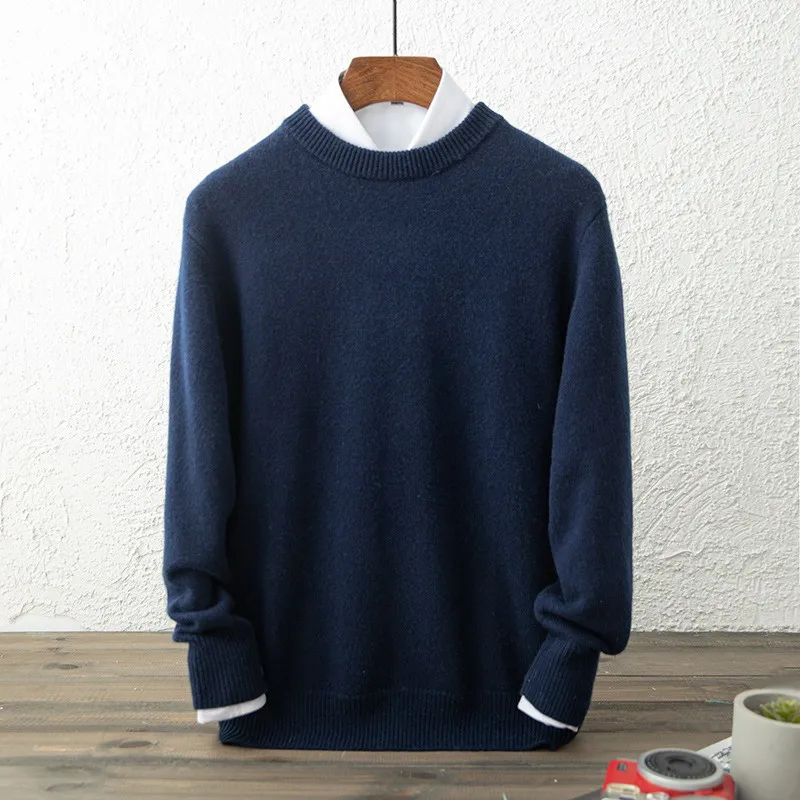 Hot Sale Wool Blend Men's Sweater O-Neck Knitted Jumpers Male Pullover Soft Warm Cashmere Fashion Clothing Big Size 4XL