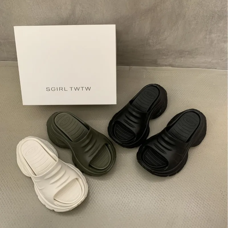 

Ultra-lightweight Thick-bottomed Cool Slippers Women's Versatile Round Head Open Toes Increase Half-drag Outer Wear Lazy Drag