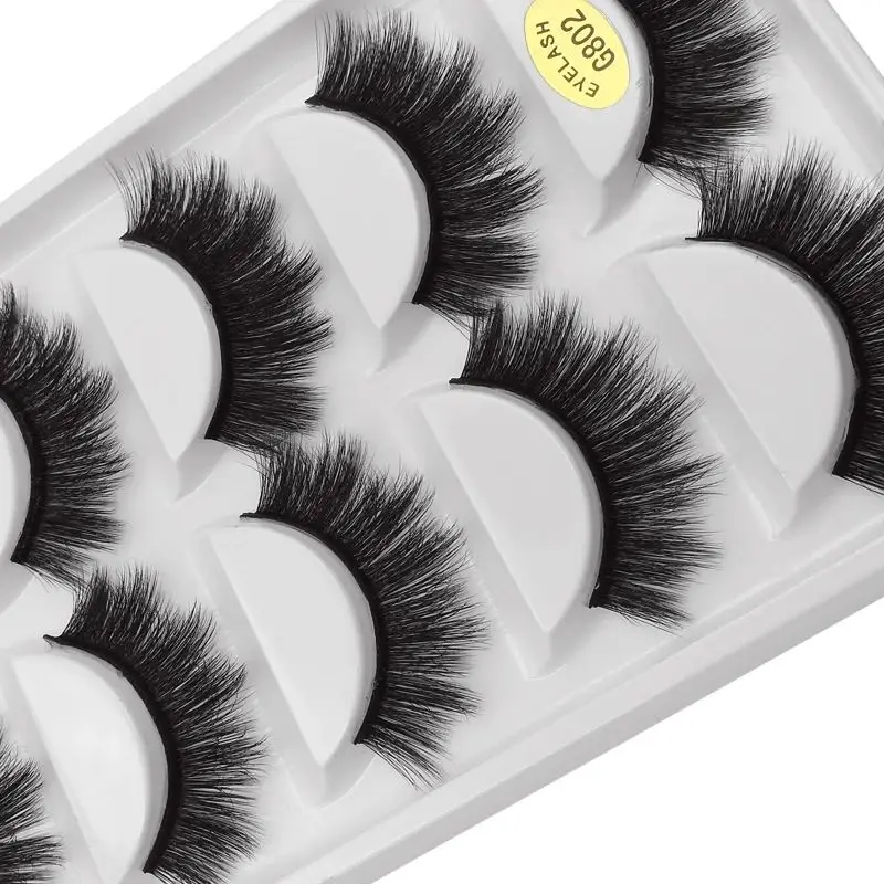 5 Pairs/Tray Multi-layer texture Reusable and soft fluffy cotton band flexible Full strip eyelashes with customizable