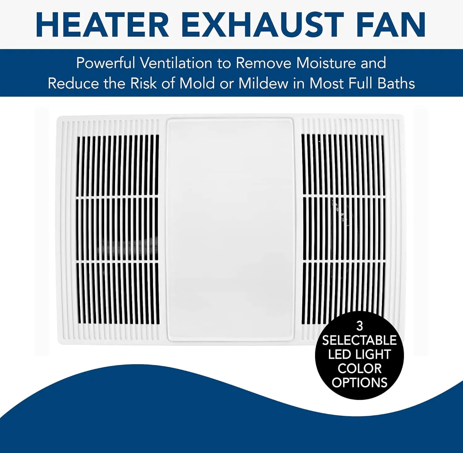 PowerHeat Bathroom Exhaust Fan Heater and LED Light Combination 110 CFM White Grille and Modern Design