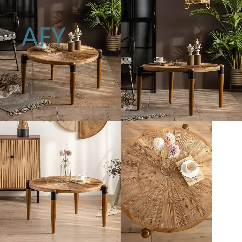 Nordic Small Coffee Table Modern Minimalist Home Photography Round Table Solid Wood Spliced Natural Wood Coffee Table Living