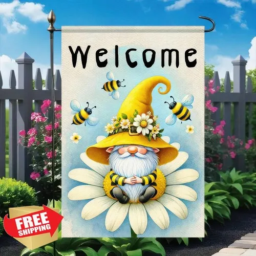 BlissYard Welcome Garden Flag Gnome Daisy Flowers 12x18 Double Sided PPZ