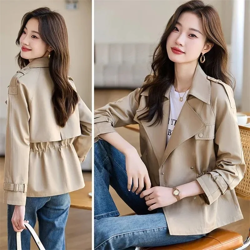 

Khaki Windbreaker Coat Women Short 2025 Spring Autumn New Jackets Female Fashion Outerwear High Quality Suit Overwear Ladies Top