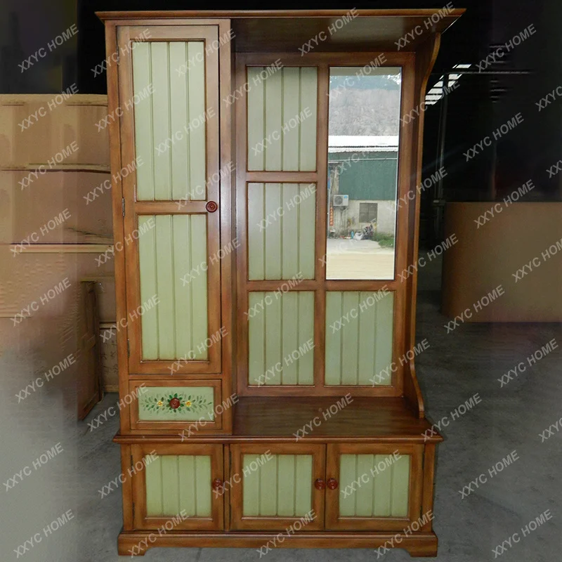 L Clothes and hats Entrance Hall Decoration  Painted Furniture With Full Mirror Shoe Change Cabinet