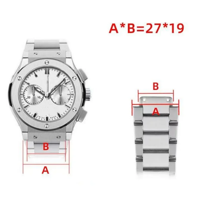 27-19 مللي متر ل Hublot Big Bang Classic Fusion Series حزام ساعة من الفولاذ المقاوم للصدأ سوار فضي أسود قابل للطي مشبك حزام الساعات