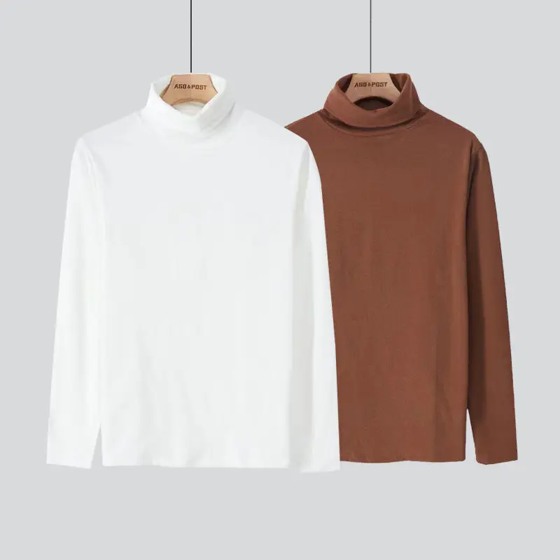 

Мужская термофутболка с высоким воротником и длинным рукавом из ткани вельбоа, с цветным воротником, теплая, для пар, простая, с флисовой подкладкой