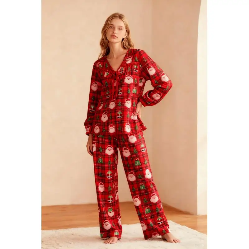 

Santa Claus Print Pajama Set Women Christmas Pyjamas Sleepwear Long Sleeved Loungewear Homewear Outfit Cozy Fall Spring
