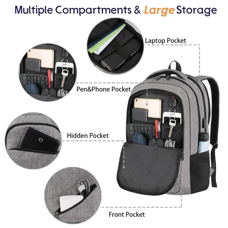 Nesitu High Quality Large Capacity Black Grey Blue 17 15.6 inch Laptop Men Women Backpack Schoolbag Waterproof Travel Bag M006
