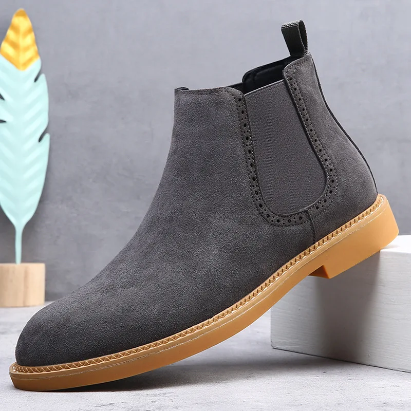

Autumn New Shoes for Men Cow Suede Leather Casual Shoes Pointed Toe Flat Leisure Shoes Fashion Slip-on Chelsea Boots