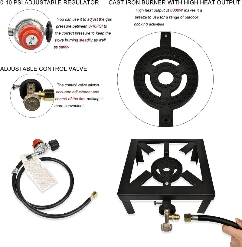 8000 Вт мощный 10PSIG редукционный клапан печь чугунная печь с кронштейном газовая плита с пропаном уличная садовая газовая печь
