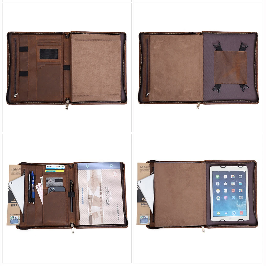 فوليو العمل للرجال والنساء منظم محفظة من الجلد الطبيعي Resume Folio Binder حقائب أعمال للسفر العتيقة