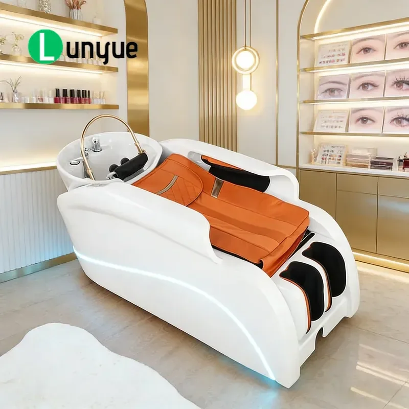 PU Electric Shampoo Treatment Bed Modern Simple Foldable Massage Bed Lightweight Durable PU Leather Frame Built-in