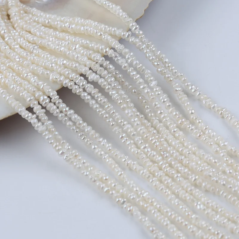 2-3mm button real natural white freshwater pearl beads 18cm short strand