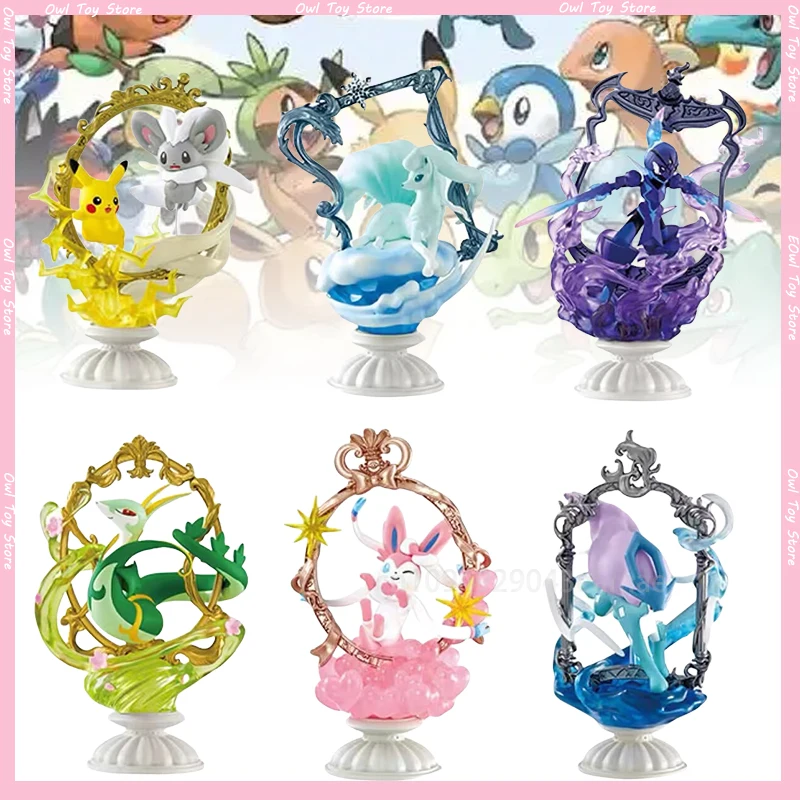 Genuine Re-Ment Pokemon Figures Decorative Frame Collection Alolan Ninetales Ceruledge Serperior Pikachu Suicune Sylveon Gift