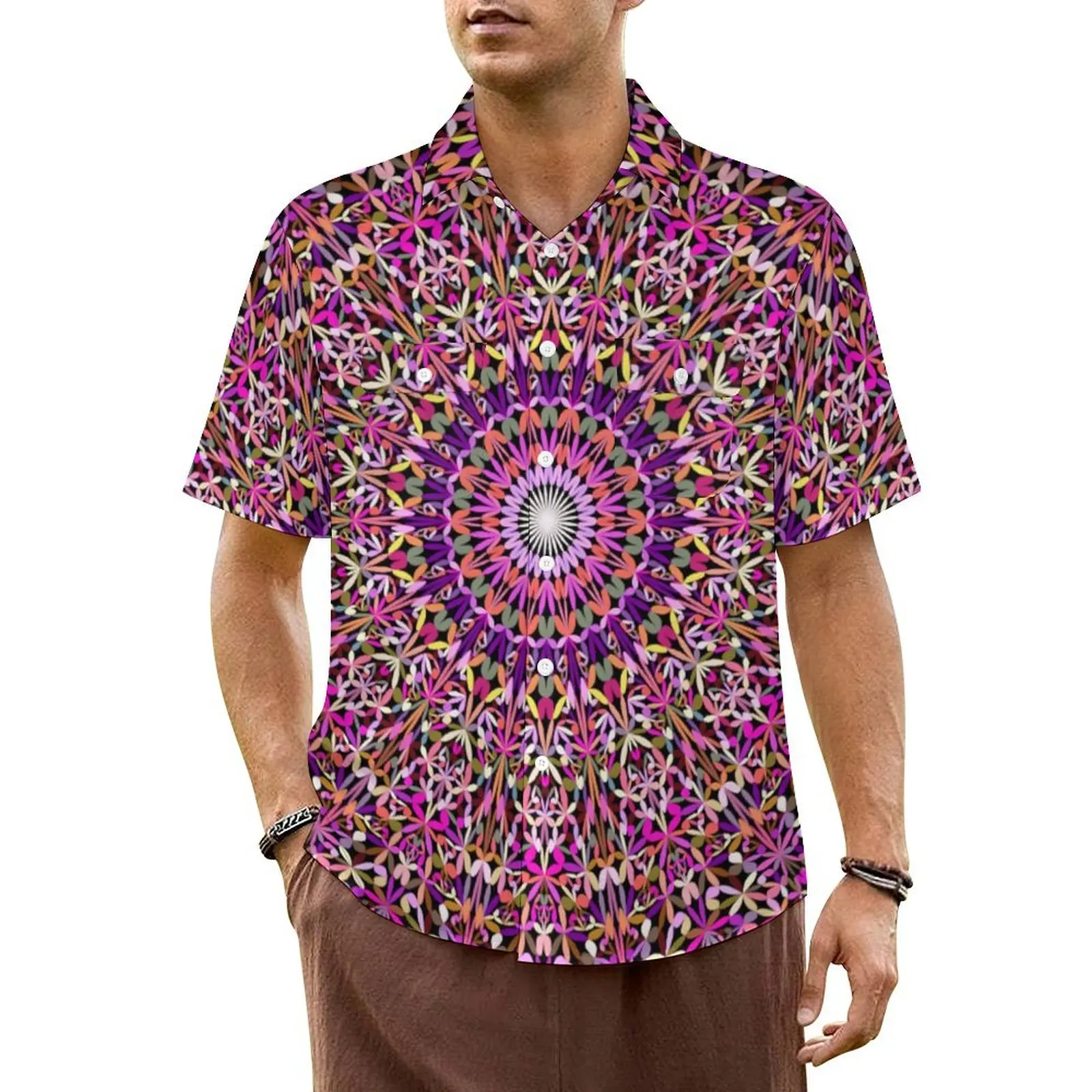 Summer Shirt Beach Colorful Mandala Blouses Abstract Floral Vintage Casual Shirts Men Short Sleeve Comfortable Oversized Clothes